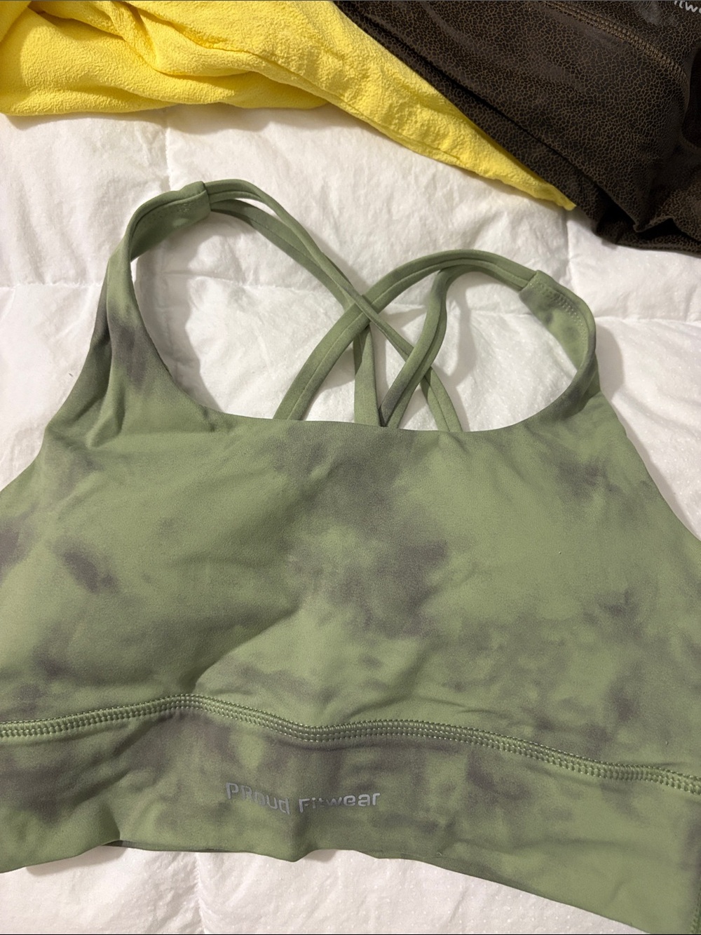 Sports Bra Olive Green Tie Dye Strappy Proud Fit wear